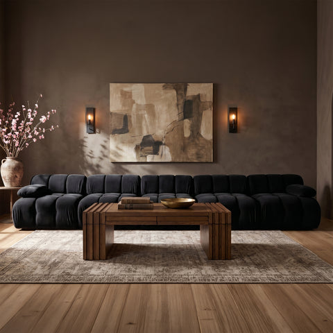 Camden Black Velvet Performance Fabric Upholstered Sofa, 5-Piece (Style 2)