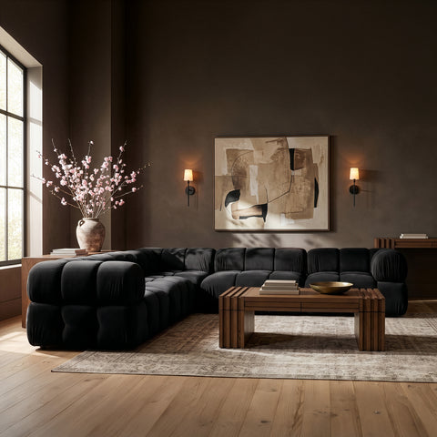 Camden Black Velvet Performance Fabric Upholstered Sectional, 5-Piece (Style 3)