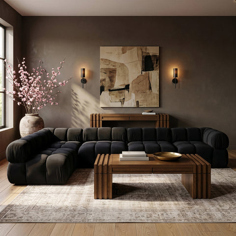 Camden Black Velvet Performance Fabric Upholstered Sectional, 5-Piece (Style 4)