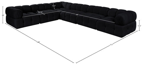 Camden Black Velvet Performance Fabric Upholstered Sectional, 6-Piece
