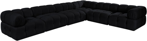 Camden Black Velvet Performance Fabric Upholstered Sectional, 6-Piece