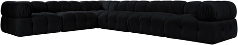 Camden Black Velvet Performance Fabric Upholstered Sectional, 6-Piece