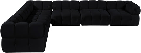 Camden Black Velvet Performance Fabric Upholstered Sectional, 6-Piece
