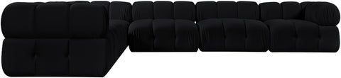 Camden Black Velvet Performance Fabric Upholstered Sectional, 6-Piece