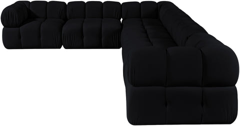 Camden Black Velvet Performance Fabric Upholstered Sectional, 6-Piece