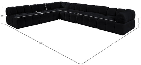 Camden Black Velvet Performance Fabric Upholstered Sectional, 6-Piece (Style 2)