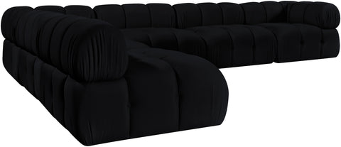 Camden Black Velvet Performance Fabric Upholstered Sectional, 6-Piece (Style 2)