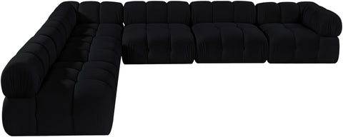 Camden Black Velvet Performance Fabric Upholstered Sectional, 6-Piece (Style 2)