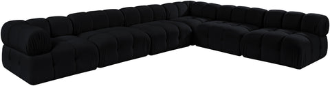 Camden Black Velvet Performance Fabric Upholstered Sectional, 6-Piece (Style 2)