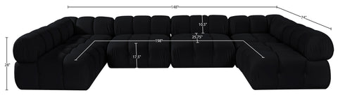 Camden Black Velvet Performance Fabric Upholstered Sectional, 6-Piece (Style 3)