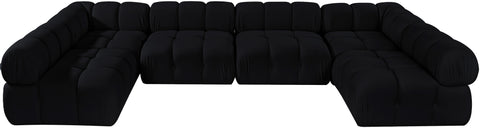 Camden Black Velvet Performance Fabric Upholstered Sectional, 6-Piece (Style 3)