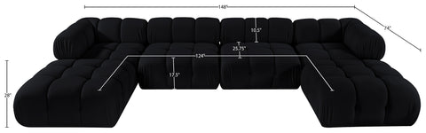 Camden Black Velvet Performance Fabric Upholstered Sectional, 6-Piece (Style 4)