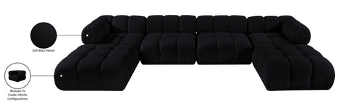 Camden Black Velvet Performance Fabric Upholstered Sectional, 6-Piece (Style 4)