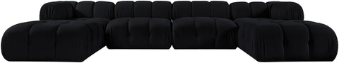 Camden Black Velvet Performance Fabric Upholstered Sectional, 6-Piece (Style 4)