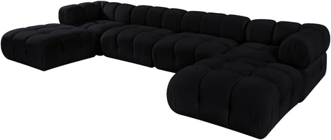 Camden Black Velvet Performance Fabric Upholstered Sectional, 6-Piece (Style 4)