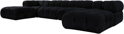 Camden Black Velvet Performance Fabric Upholstered Sectional, 6-Piece (Style 4)