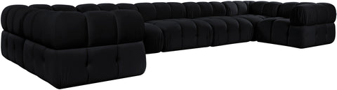 Camden Black Velvet Performance Fabric Upholstered Sectional, 7-Piece (Style 6)