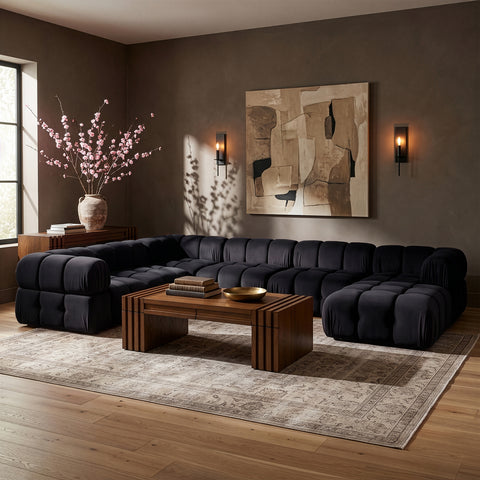 Camden Black Velvet Performance Fabric Upholstered Sectional, 7-Piece (Style 7)