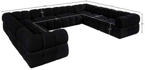 Camden Black Velvet Performance Fabric Upholstered Sectional, 8-Piece