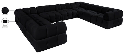 Camden Black Velvet Performance Fabric Upholstered Sectional, 8-Piece