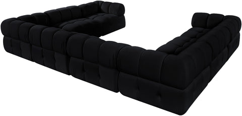 Camden Black Velvet Performance Fabric Upholstered Sectional, 8-Piece