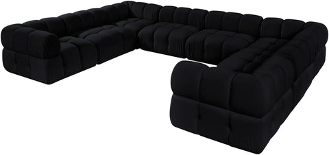 Camden Black Velvet Performance Fabric Upholstered Sectional, 8-Piece