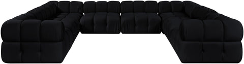 Camden Black Velvet Performance Fabric Upholstered Sectional, 8-Piece