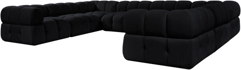 Camden Black Velvet Performance Fabric Upholstered Sectional, 8-Piece