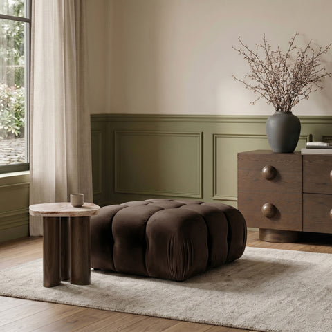 Camden Brown Velvet Performance Fabric Upholstered Ottoman, 1 Piece