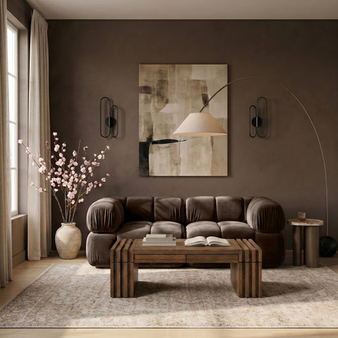 Camden Brown Velvet Performance Fabric Upholstered Sofa, 2-Piece