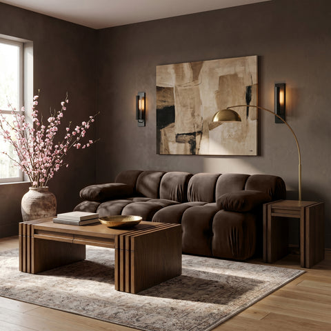 Camden Brown Velvet Performance Fabric Upholstered Sofa, 2-Piece (Style 2)