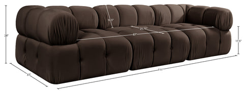 Camden Brown Velvet Performance Fabric Upholstered Sofa, 3-Piece