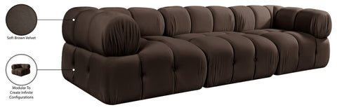 Camden Brown Velvet Performance Fabric Upholstered Sofa, 3-Piece