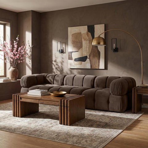 Camden Brown Velvet Performance Fabric Upholstered Sofa, 3-Piece