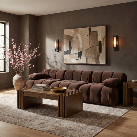 Camden Brown Velvet Performance Fabric Upholstered Sofa, 3-Piece (Style 2)