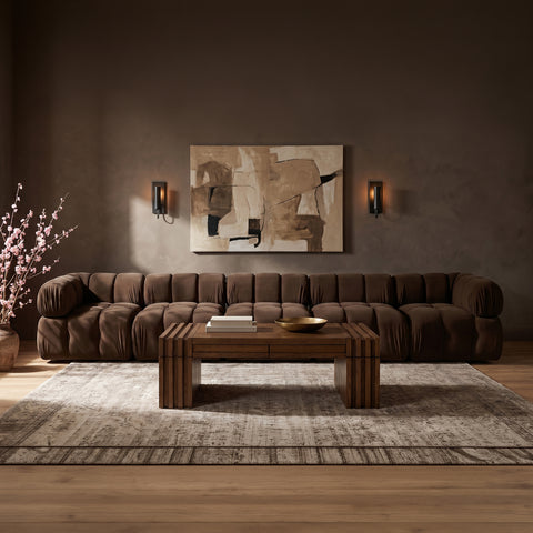 Camden Brown Velvet Performance Fabric Upholstered Sofa, 5-Piece