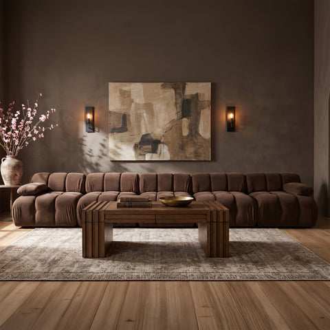 Camden Brown Velvet Performance Fabric Upholstered Sofa, 5-Piece (Style 2)