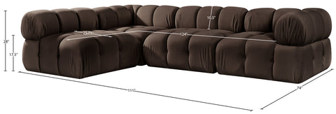 Camden Brown Velvet Performance Fabric Upholstered Sectional, 4-Piece
