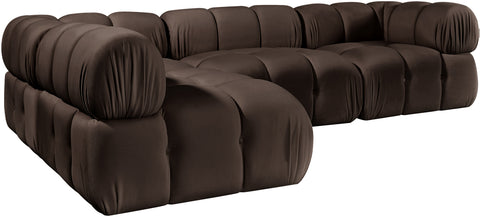Camden Brown Velvet Performance Fabric Upholstered Sectional, 4-Piece