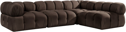 Camden Brown Velvet Performance Fabric Upholstered Sectional, 4-Piece