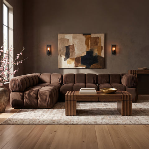 Camden Brown Velvet Performance Fabric Upholstered Sectional, 4-Piece
