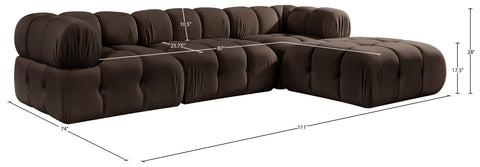 Camden Brown Velvet Performance Fabric Upholstered Sectional, 4-Piece (Style 2)
