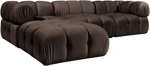 Camden Brown Velvet Performance Fabric Upholstered Sectional, 4-Piece (Style 2)