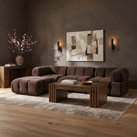 Camden Brown Velvet Performance Fabric Upholstered Sectional, 4-Piece (Style 2)