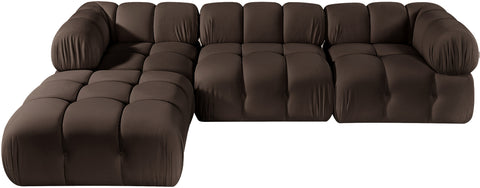 Camden Brown Velvet Performance Fabric Upholstered Sectional, 4-Piece (Style 2)