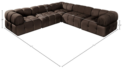 Camden Brown Velvet Performance Fabric Upholstered Sectional, 5-Piece (Style 3)