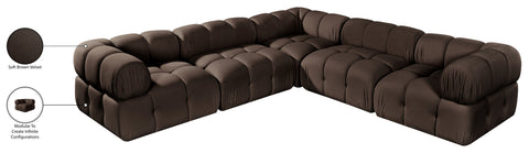 Camden Brown Velvet Performance Fabric Upholstered Sectional, 5-Piece (Style 3)