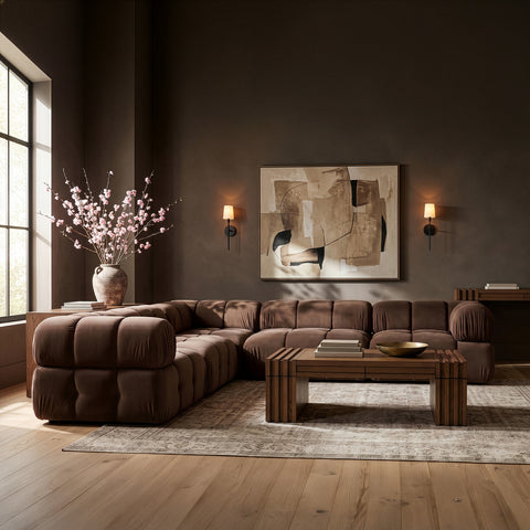 Camden Brown Velvet Performance Fabric Upholstered Sectional, 5-Piece (Style 3)
