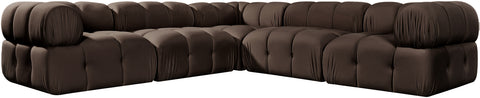 Camden Brown Velvet Performance Fabric Upholstered Sectional, 5-Piece (Style 3)