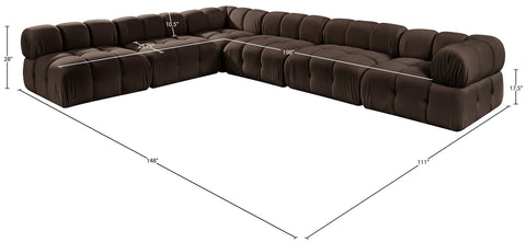 Camden Brown Velvet Performance Fabric Upholstered Sectional, 6-Piece (Style 2)
